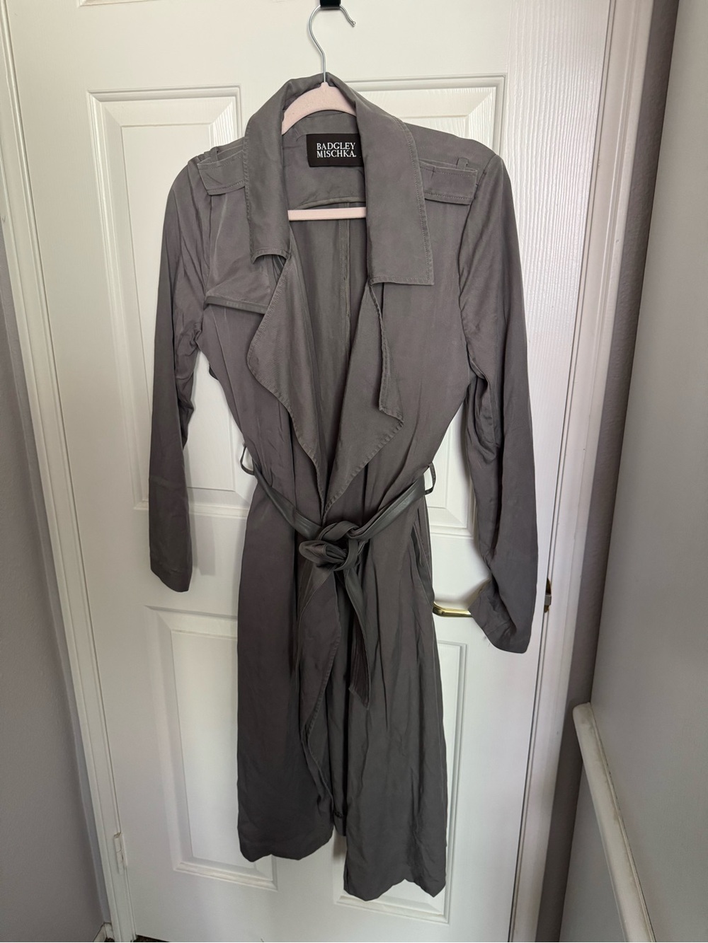 Badgley Mischka Gray Drape Trench Coat